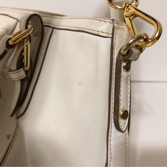 Authentic MCM Beige/White Leather Handbag Shoulder Bag With Adjustable Strap - Picture 13 of 16